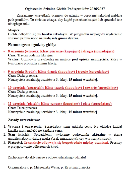 Szkolna Giełda Podręczników 2026/2027